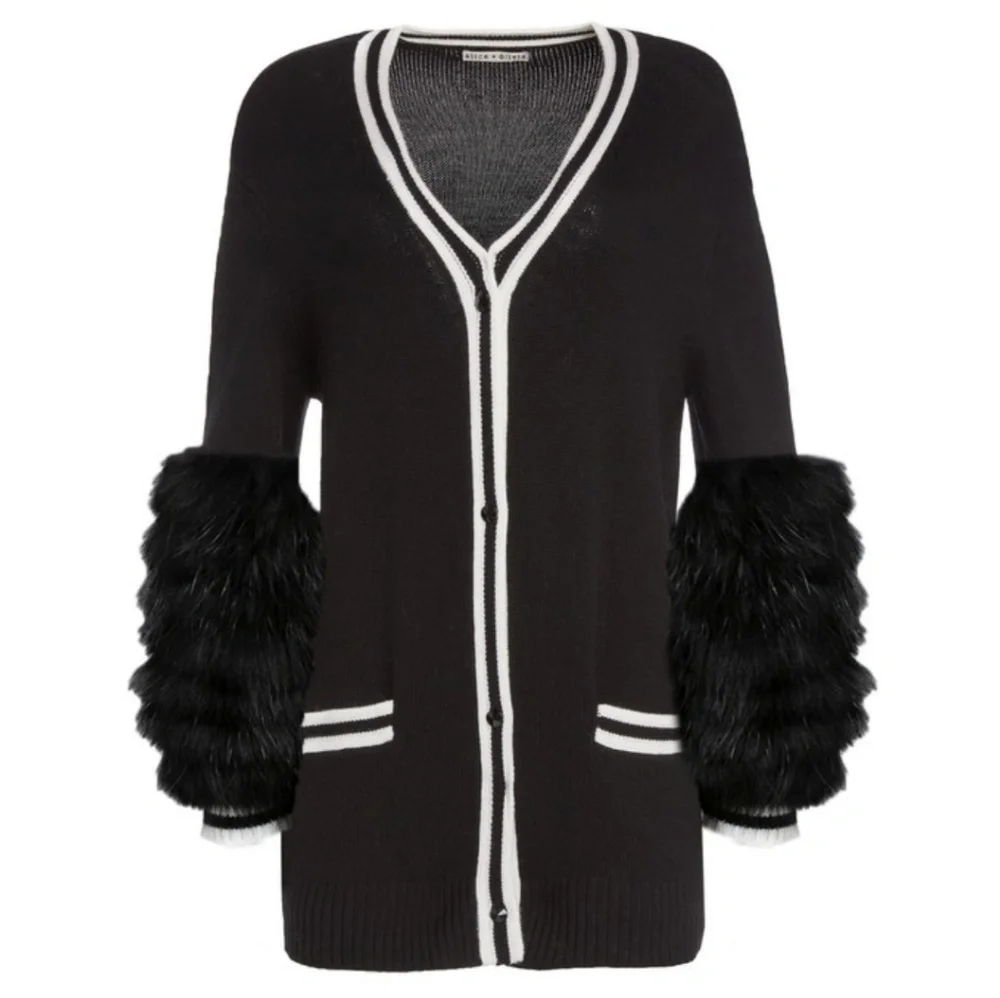 Alice +Olivia NWT REAL Fox Fur TRIM Sweater